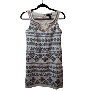 White House Black Market Holiday Embroidery Gem Dress Women White Blue Black-0